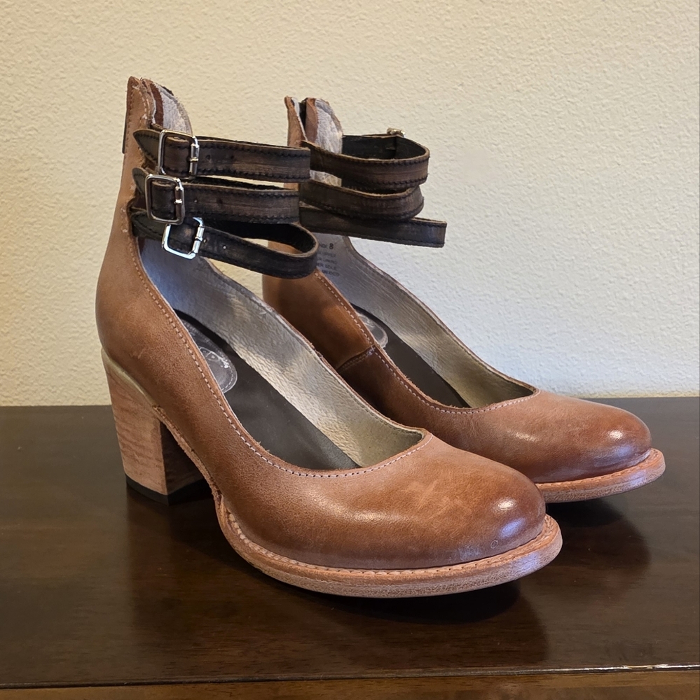 Freebird Brown Leather Heeled Boots with Straps
